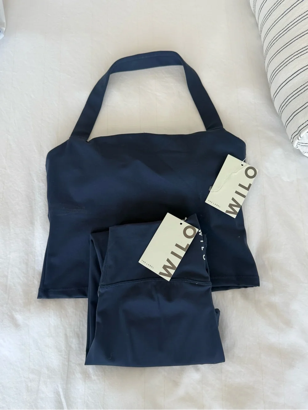 NWT WILO Women's Navy Set Halter Top and High-Waist Leggings Set (M) - Picture 1 of 4